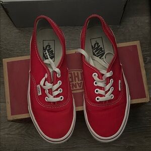 Vans Bold Red Canvas Shoes. Wear them few times. They are in the original box.
